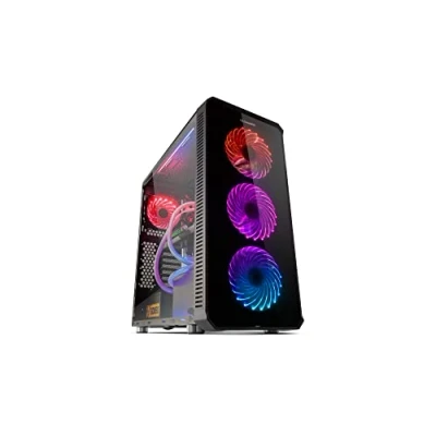 Obrázek NOX HUMMER TGX RGB Box NXHUMMERTGX Rainbow ATX Micro ITX Box, 4 140mm LED Lüfter im Lieferumfang enthalten, Hartglasfront, Platz bis zu 9 Lüfter, USB 3.0, Schwarz