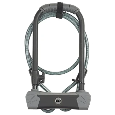 Obrázek Yale Max Security Bügelschloß mit Kabel YUL3C/14/230/1 230 mm Ultra gehärteter Bügel und Crossbar 4 Schlüssel (1x Licht) Max. Pick ,Zieh ,Schlag Bohrwiderstand Incl. Fahrradhalt.