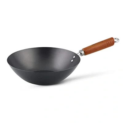 Obrázek Ken Hom Carbonstahl Wokfanne mit Antihaftbeschichtung, 27cm, Classic, Nicht Induktion/Holzgriff/Pfanne Flachem Boden, spülmaschinenfest