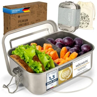 Obrázek Dimono® Krabička na svačinu 850 ml Bento bezpečná dóza z ušlechtilé oceli; vodotěsná udržitelná s přihrádkami &amp; těsněním