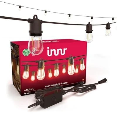 Obrázek innr Venkovní LED světelný řetěz 8 m, funguje s Hue*, Amazon Echo (4. gen) a SmartThings, 16 žárovek, sada osvětlení na párty