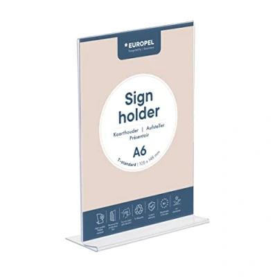 Obrázek OPUS 2 A6 Akrylový stolní stojánek tvar T DIN na výšku držák menu štítků reklamní k dostání další velikosti, stříbrná, 350055