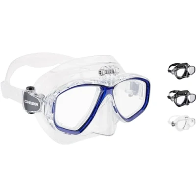 Obrázek CRESSI Action Mask Clear/Blue Unisex potápěčská maska redukovaný objem a držák Cam, transparentní/modrá, jednotná velikost