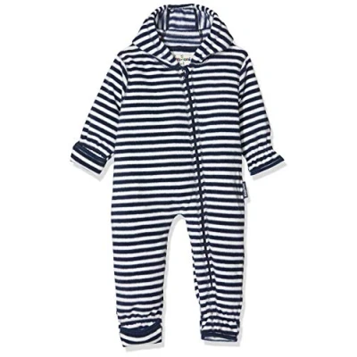 Obrázek Playshoes Dětský flísový overal, prodyšný unisex overal pro chlapce a dívky s dlouhým zipem kapucí, námořní proužkovaný, 171 námořnická modř/bílá