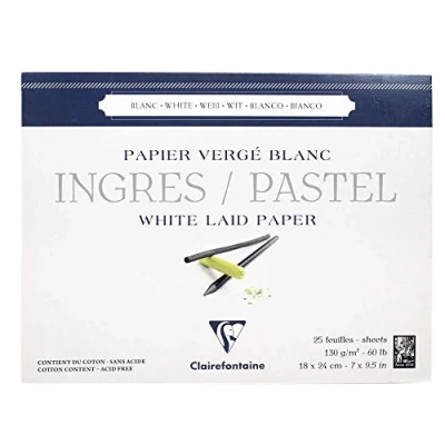 Obrázek Clairefontaine 96481C kreslicí blok Ingres (lepený na hlavové straně, 18 x 24 cm, 25 listů, zrnitý, 130 g, ideální pro suché techniky, pastelové) bílý