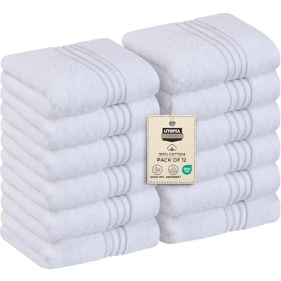 Obrázek Utopia Towels Luxusní sada žínek ze 100% bavlny, savé a měkké, 30 x cm, mýdlové ubrousky (bílé)