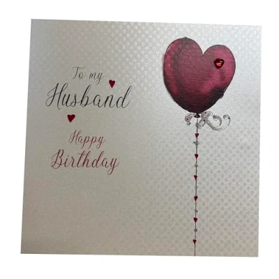 Obrázek White Cotton Cards WB194 narozeninová pohlednice s nápisem &quot;to My husband Happy Birthday&quot;, design Herzfoermigem Fóliový balónek, ruční výroba, bílá