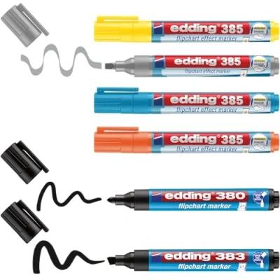 Obrázek edding Flipchartmarker Set Highlight + Shading 6er 4x Flipchart Effektmarker 2x Perfekte Mischung der Marker zum Arbeiten auf allen Papieren trocknet nicht aus