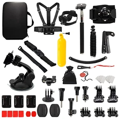 Obrázek MMOBIEL Sada příslušenství k akční kameře 50 v 1 kompatibilní s GoPro Hero 11 10 9 8 7 6 5 4, Max, Fusion, DJI Osmo Action, AKASO, Insta 360 atd. vč. držáku hlavy kamery, stativu a