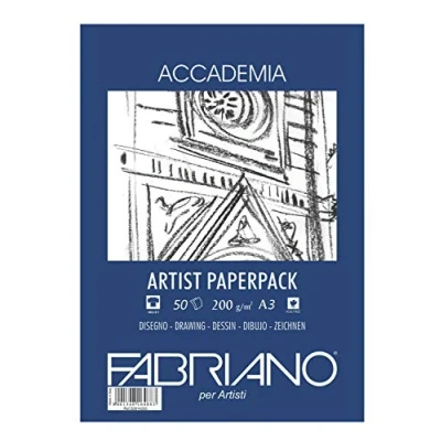 Obrázek Fabriano Honsell 50813200 Accademia kreslicí papír, blok lepený na hlavě, 200 g/m², DIN A3, 50 listů, matný, bez obsahu kyselin a stárnutí, velmi odolný proti gumě