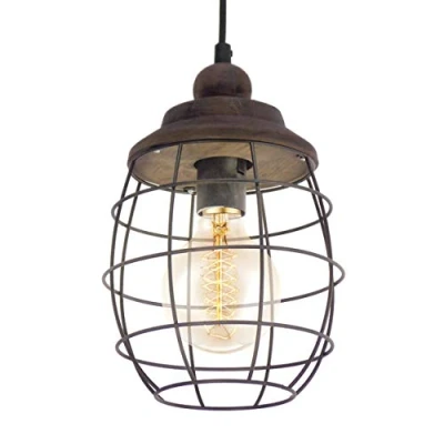 Obrázek EGLO závěsné svítidlo Bampton, 1 závěsná lampa industriální, vintage, retro, dřevo a ocel, na jídelní stůl, do obývacího pokoje, hnědá patina, objímka E27