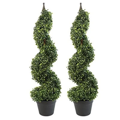 Obrázek LEAF Künstlicher Buchsbaum Turm, Formschnitt Spirale, Metall, 90 cm hoch, Grün, 7004 PAIR