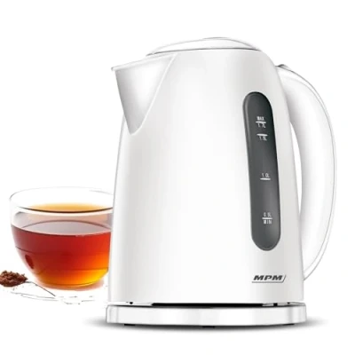 Obrázek MPM MCZ 85 Elektrischer Wasserkocher, Fassungsvermögen 1,7 Liter BPA frei, Kabellos, 360 Drehbasis, Anti Kalkfilter, Automatische Abschaltung, Weiß, 2200W