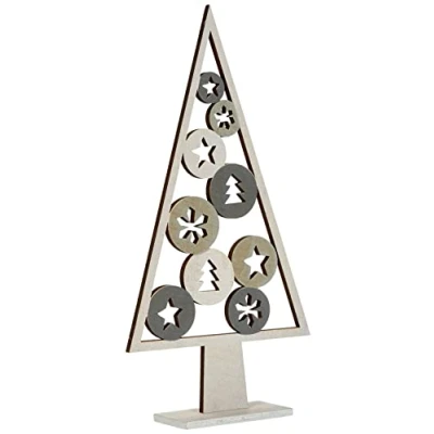 Obrázek Small Foot 10206 dekorace strom &quot;vánoční motiv&quot;, sada 2 ks vánoční dekorace, Dřevo, Šedá, 17.00 x 5,00 33,00 cm