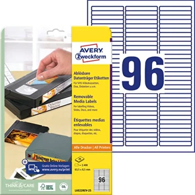 Obrázek Avery Zweckform L6022REV pro 25 etikety Data Cartridges (A4, 2.400 kus, 63,5 X 8,5 mm) Folio Bílá