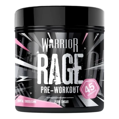Obrázek Warrior Rage Pre Workout Pulver 392 g Energy Drink Ergänzung mit Kreatin, Beta Alanin, Koffein, Vitamin C für optimale Leistung auch als Shot erhältlich 45 Portionen (Brutal Bubblegum)