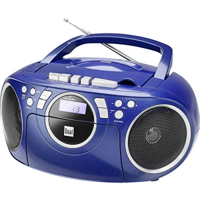 Obrázek Kazetové rádio s CD FM Boombox přehrávač Stereo reproduktor AUX vstup napájení ze sítě / baterie přenosné modrý Dual P 70