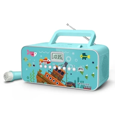 Obrázek Muse M 29KB CD rádio pro děti s mikrofonem A funkcí karaoke Sing Long (CD / MP3, USB, AUX In, LCD displej, teleskopická anténa), modrá motivem moře