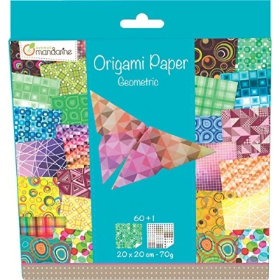 Obrázek Avenue Mandarine 52501MD Origami barevný papír (čtvercový, 20 x cm, se skladovacím návodem, 60 různých listů a 1 list s oční sadou, geometrický), vícebarevný