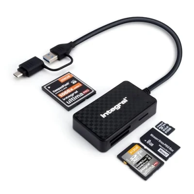 Obrázek Integral 4 in 1 Speicherkartenleser, USB 3.0 &amp; C Adapter Für microSD, SD, Compact Flash, MS Duo/Pro iPhone 15/16 Plus/Pro/Pro Max, MacBook Pro/Air, iPad, PC, Laptop, Tablet, Smartphone
