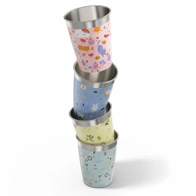 Obrázek SIGG Sada dětských kelímků Daydream (4 x 0,35 l), pohárek na pití pro děti ve 4 pestrých designech chlapce a dívky, praktické kelímky z ušlechtilé oceli doma i cestách