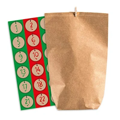 Obrázek Pajoma adventní kalendář Nordic Vintage, 24 sáčků z papíru kraft k naplnění včetněnálepek s čísly a kolíčků, Vánoce