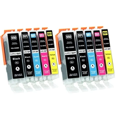 Obrázek Supply Guy 10 patron do tiskárny s čipem kompatibilních Canon PGI 550 CLI 551 pro Pixma IP7250 IX6850 MG5450 MG5550 MG5650 MG5655 MG6450 MG6650 MX725 MX925