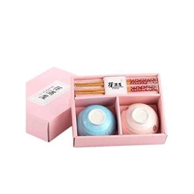 Obrázek Lachineuse Box mit 2 japanischen Schüsseln Pink &amp; Blau ⌀ 11 cm Reisschüsseln, Poke Bowl, Aperitif, Frühstück Suppe Paar Essstäbchen Asiatische Schüssel Japan Asien