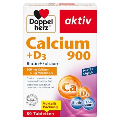 Obrázek Doppelherz vápník 900 + D3 biotin kyselina listová přispívá k normální údržbě kostí a funkci svalů 80 tablet