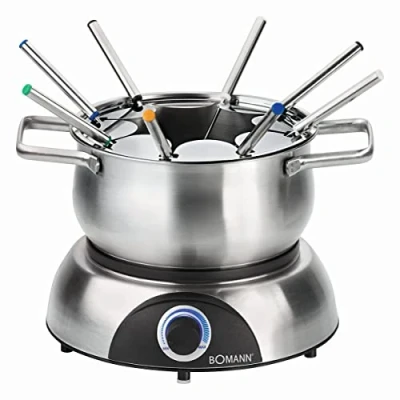 Obrázek Bomann FD 2248 CB elektrický hrnec na fondue, s odnímatelnou ochranou proti stříkání, sada fondue pro 8 osob vidličkami z ušlechtilé oceli, barevně označené, plnicí množství max.