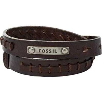 Obrázek Fossil Vintage Casual pánská kůže nebo ušlechtilá ocel s karabinou, sponou skládací náramek, Kůže, No Stone