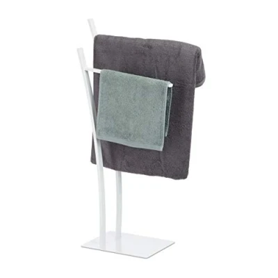Obrázek Relaxdays, bílý stojan na ručníky se 2 tyčemi, volně stojící držák hranatý, ručníků V x Š H 88 43 24 cm, standardní