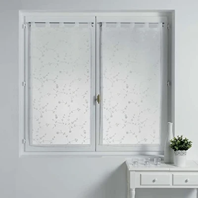 Obrázek Douceur d&#039;Intérieur Paar gerade Schlaufen, 2 x 60 160 cm, sandgestickt, kleine Blume, Weiß/Weiß