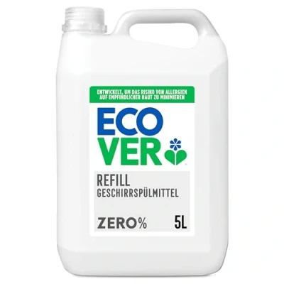 Obrázek Ecover Zero ruční mytí (5 l), udržitelný mycí prostředek s cukrovými tenzidy bez vonných látek, silný rozpouštěč tuků, tekutý na nádobí a rostlinné bázi
