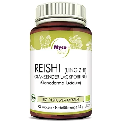 Obrázek MycoVital Bio Reishi houbový prášek kapsle 93 kusů po 400 mg z německého pěstování 100% veganské a bez přísad