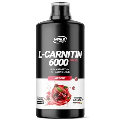 Obrázek L karnitine 6000 Liquid (1000 ml) extra vysoká dávka mg čistého karnitinu v denní porci Amino Workout Drink Chutná chuť Vegan Wehle Sports ml, třešeň)