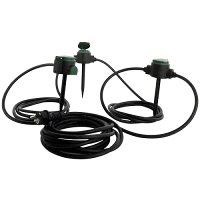 Obrázek REV Prodlužovací kabel Supraflex 10m gumové prodloužení pro venkovní použití, 3 zásuvky vč. kolíku do země, IP44