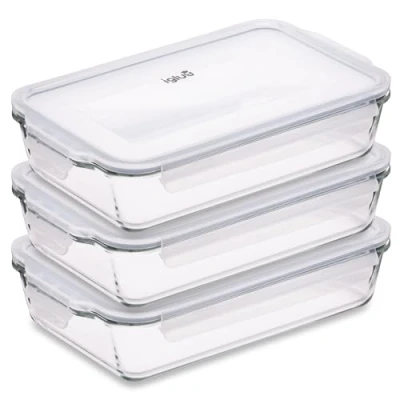 Obrázek Igluu Meal Prep Skleněná lasagne forma na se vzduchotěsným uzávěrem velká obdélníková pečicí bez BPA, do mikrovlnné trouby, mrazničky a myčky nádobí 2,2 l (Cook n Freeze) sada