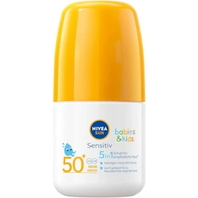 Obrázek NIVEA SUN Babies &amp; Kids Sensitiv Schutz Sonnenroller 50+ (50 ml), Sonnencreme Roll on mit LSF 50+, extra voděodolné opalovací mléko jako praktický skútr pro děti