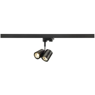 Obrázek SLV BIMA LED zářič 3 fázové, otočný a kolejnicový reflektor, stropní svítidlo, systém, vnitřní svítidla 2xGU10, černý matný, vč. 3fázového adaptéru