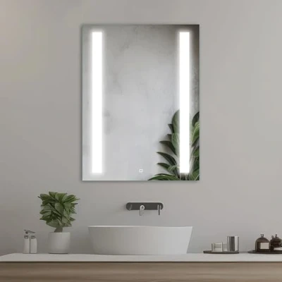 Obrázek Venti 50 x 70 cm vertikální koupelnové zrcadlo s LED osvětlením, osvětlené dotykovým spínačem, dvojité pásky, obdélníkové přírodně bílým předním