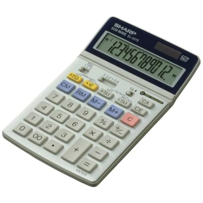 Obrázek Sharp EL 337C stolní kalkulačka (12 míst, pohyblivý LCD displej, solární a bateriový provoz) stříbrná
