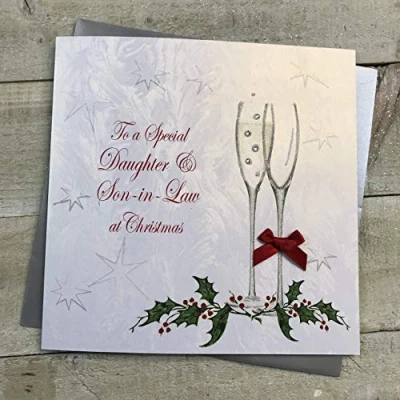 Obrázek WHITE COTTON CARDS XC5 Weihnachtskarte, englische Aufschrift to a Special Daughter and Son In Law, handgefertigt, groß, Weiß