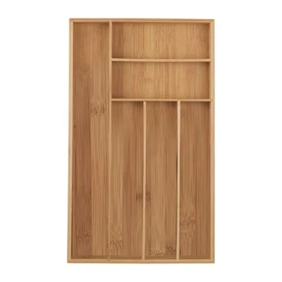 Obrázek Relaxdays Příborník na příbory, 6 přihrádek, bambus, příbory a kuchyňské náčiní, zásuvková lišta úzká, 5 x 27,5 46 cm, přírodní, dřevo