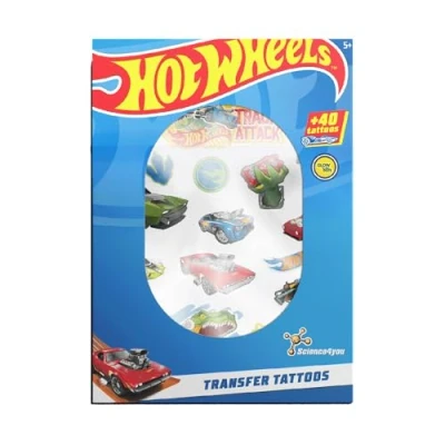 Obrázek Science4you Dočasné tetování 40 Hot Wheels Cars, sada dočasných pro děti, dárek na party chlapce a dívky ve věku 5 6 7 8 9+