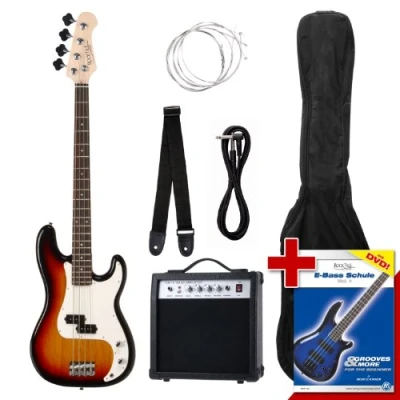 Obrázek Rocktile Groover&#039;s Pack PB E Bass kompletní sada Sunburst (zesilovač, taška, kabel, popruh, náhradní struny a škola s DVD)