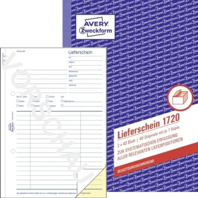 Obrázek AVERY Zweckform 1720 dodací list (A5, propisující, 2 x 40 listů) bílý/žlutý