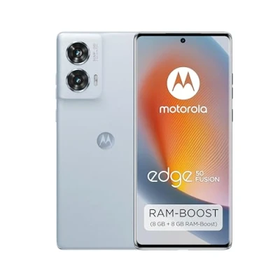 Obrázek Motorola edge50 Fusion Smartphone (6,7&quot; FHD+pOLED displej, 50 MP, 8/256 GB, 5000 mAh, vč. nabíječky 68 W, Android 14) Marshmallow Blue, ochranného krytu + držáku mobilního telefonu [exkluzivně v