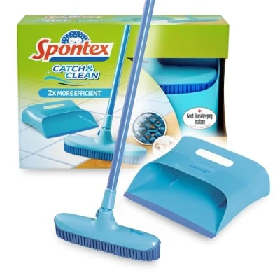 Obrázek Spontex Catch &amp; Clean Set aus Gummibesen und Kehrblech für den Innenbereich zur Entfernung von Haaren Reinigung aller Oberflächen
