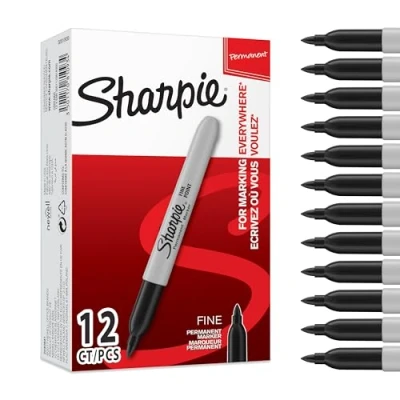 Obrázek Sharpie Permanentní značkovače zvýrazňovače s jemným hrotem černé 12 kusů značkových sad
